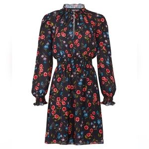 NWT Kate Spade Meadow Smock Waist Dress Size Large Black Floral